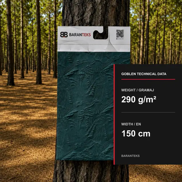 Baranteks Goblen deep green fabric card with a raised geometric texture