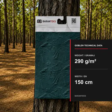 Baranteks Goblen deep green fabric card with a raised geometric texture