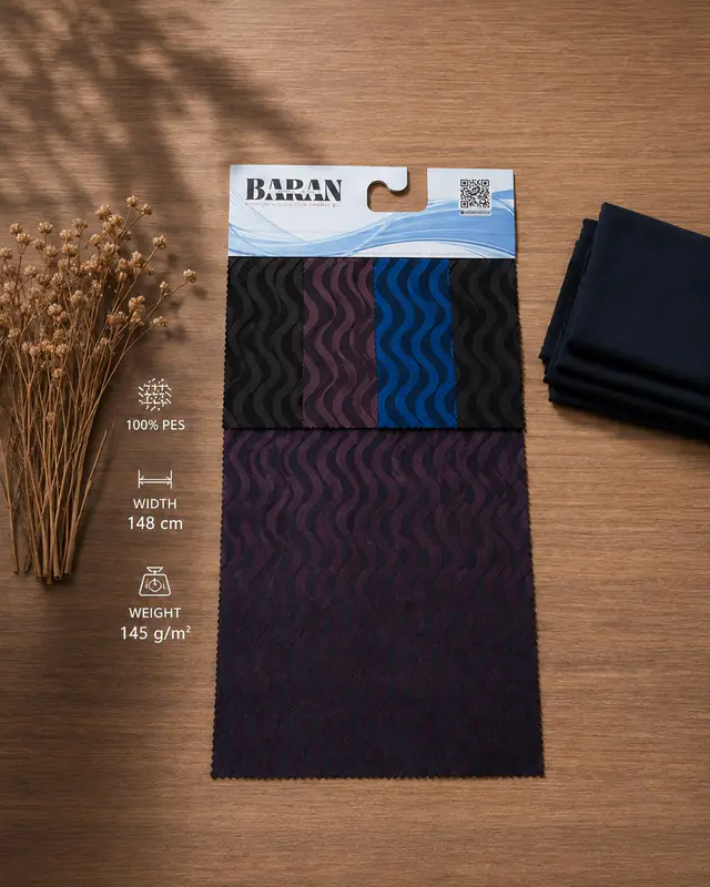 Baranteks satin jacquard wave fabric card with coordinated colour variations